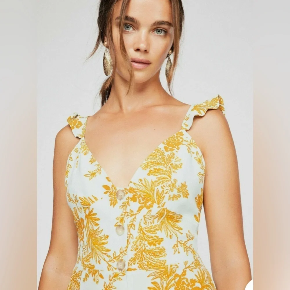 Free People Be The One Jumpsuit | Size 2 | Pale Blue-Green with Rust Floral - Picture 4 of 14